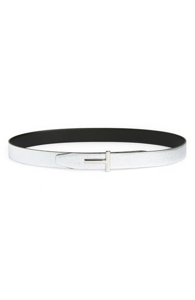 Tom Ford Printed Lizard Reversible 30mm Belt In Silver