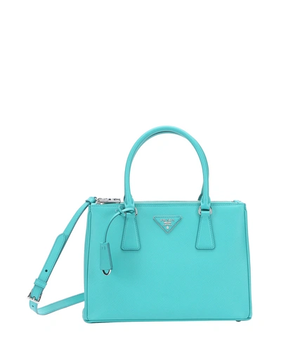 Prada Turquoise Saffiano Leather Convertible Top Handle Bag