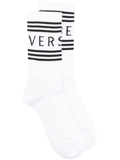 Versace Logo-print Ribbed Socks In White