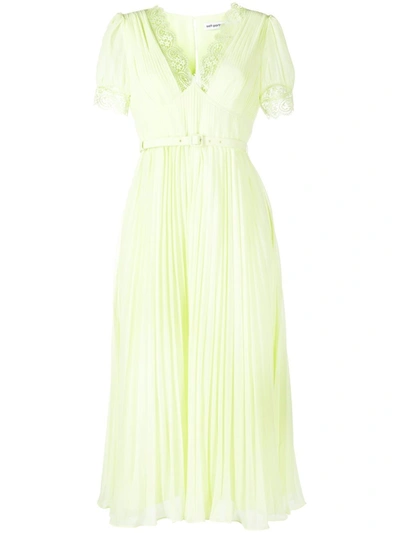 Self-portrait Floral-lace Detail Midi Dress In Lime Green