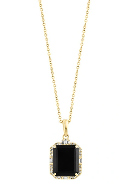 Effy 14k Gold Diamond Frame Onyx Pendant Necklace In Black