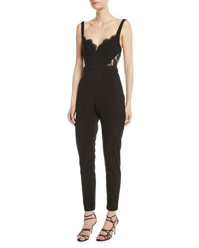 Fame And Partners The Millie Lace-side Cami-top Fitted Jumpsuit In Black