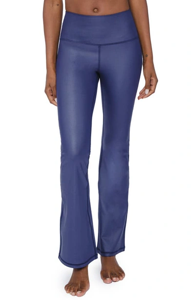 90 Degree By Reflex Faux Leather Yoga Pants In Evening Blue