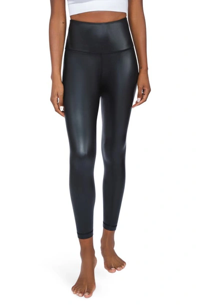 90 Degree By Reflex Fleece Lined Faux Leather Leggings In Black