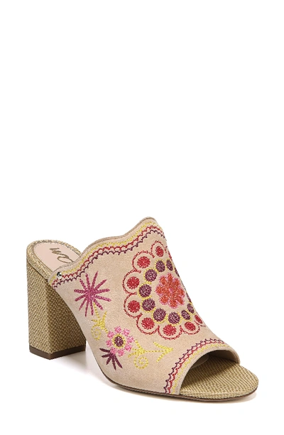 Sam Edelman Olive Embroidered Chunky-heel Slide Sandal In Yellow Multi Embroidery