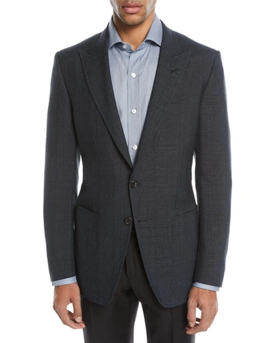 Tom Ford O'connor 1/2-lined Plaid Mohair-linen Blazer In Teal