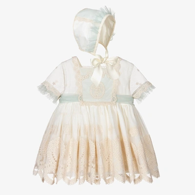 Abuela Tata Babies' Girls Ivory & Green Tulle Dress Set