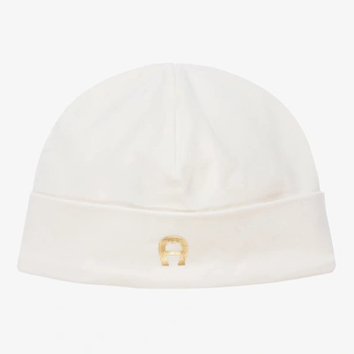 Aigner Ivory & Gold Logo Pima Cotton Baby Hat