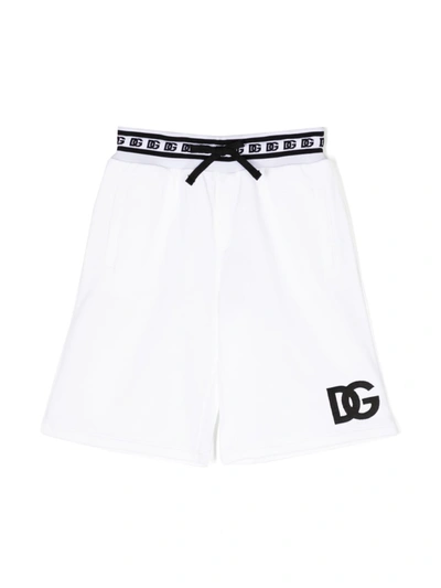 Dolce & Gabbana Kids' White Cotton Logo Shorts In Bianco Ottico