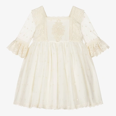 Abuela Tata Babies' Girls Ivory Tulle & Lace Dress