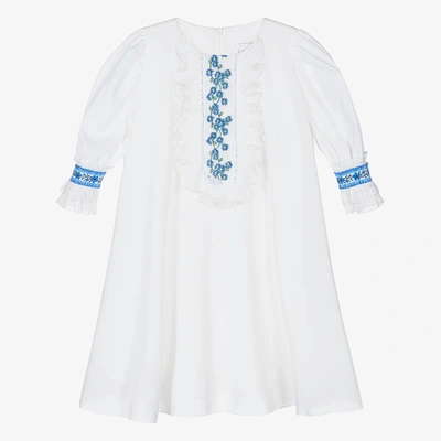 Eirene Babies'  Girls White & Blue Floral Chiffon Dress