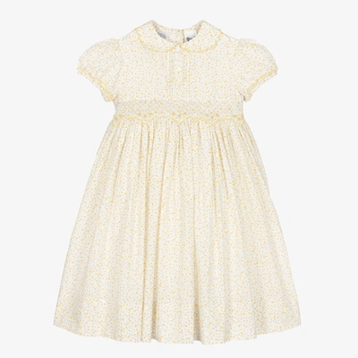 Sarah Louise Babies' Girls Yellow Cotton Floral Smocked Dress