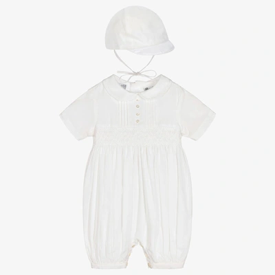 Sarah Louise Boys Ivory Cotton Babysuit & Hat Set