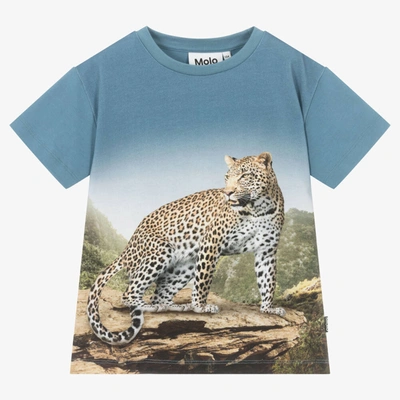 Molo Babies' Boys Blue Cotton Leopard T-shirt