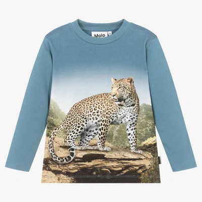 Molo Babies' Boys Blue Mountain Leopard Top