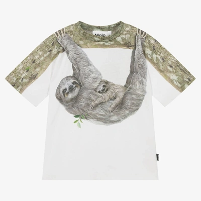 Molo Babies' Boys White & Grey Sloth T-shirt