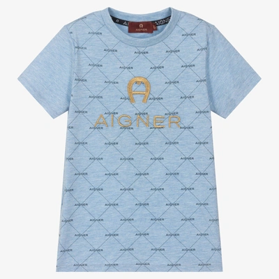 Aigner Babies'  Boys Blue Cotton Logo T-shirt