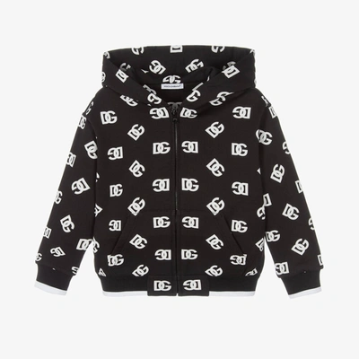 Dolce & Gabbana Babies' Boys Black Cotton Logo Zip Up Hoodie