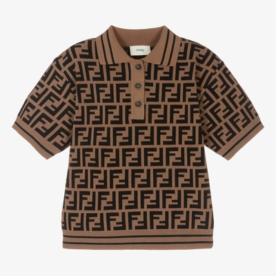 Fendi Kids' Boys Brown Logo Knitted Polo Shirt