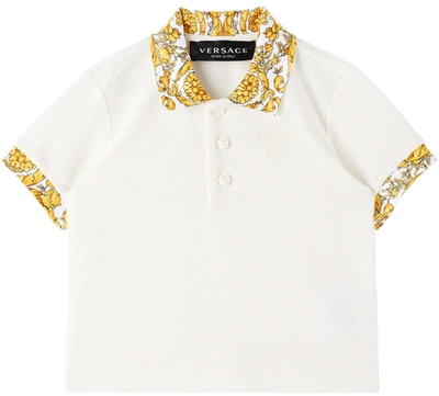Versace Baby Boys Ivory & Gold Barocco Polo Shirt In 2w110 Bianco+oro