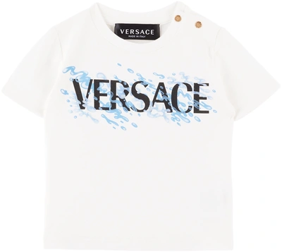 Versace Babies' Boys White Splash Logo T-shirt In 6w790 Bianco+nero+az