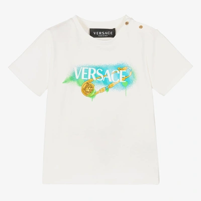 Versace Babies' Boys White Logo Cotton T-shirt