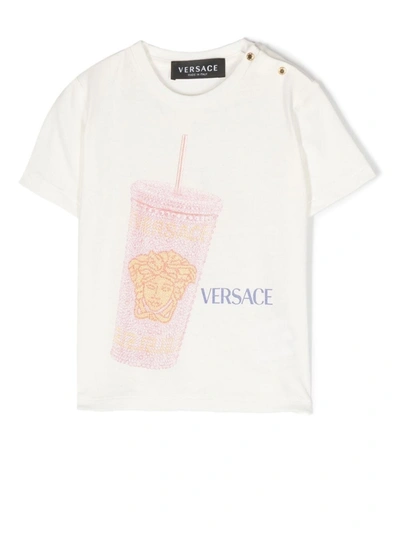Versace Babies' Girls White Cotton Medusa Cup T-shirt