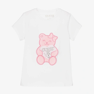 Guess Kids' Girls White & Pink Teddy Bear T-shirt