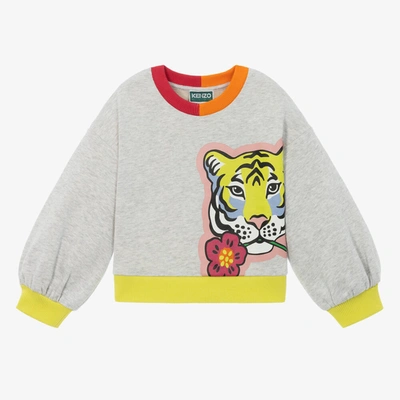 Kenzo Babies' Girls Grey Marl Tiger Sweatshirt