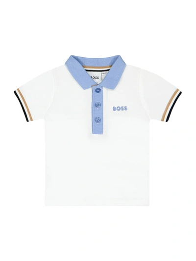 Hugo Boss Boss Baby Boys White Cotton Piqué Logo Polo Shirt