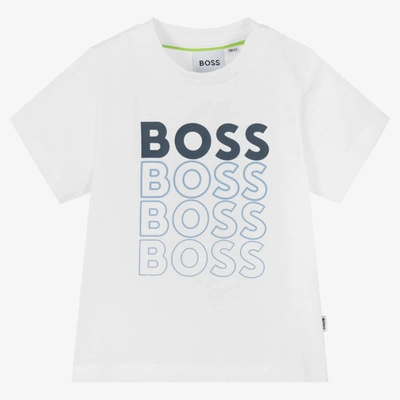 Hugo Boss Baby Boys White Gradient Logo Cotton T-shirt