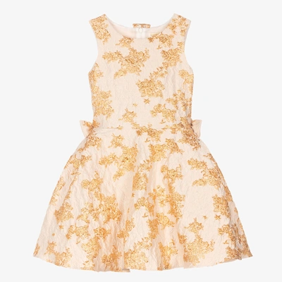 David Charles Kids' Girls Ivory & Gold Brocade Dress