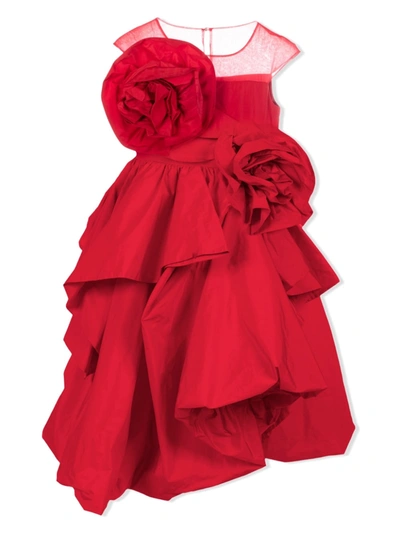 Marchesa Couture Kids' Girls Red Silk Taffeta Dress
