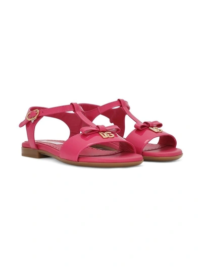 Dolce & Gabbana Kids' Girls Pink Patent Leather Logo Sandals