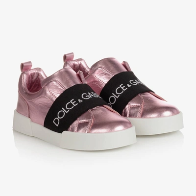 Dolce & Gabbana Kids' Girls Metallic Pink Logo Sneakers