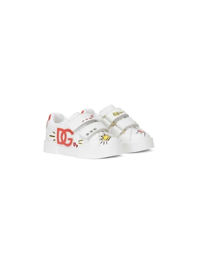 Dolce & Gabbana Kids' Baby Girls White Leather Dg Logo Sneakers