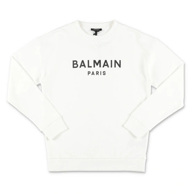 Balmain Kids' Logo印花有机棉卫衣 In White