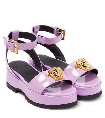 Versace Kids' Girls Patent Violet Platform Sandals In Purple