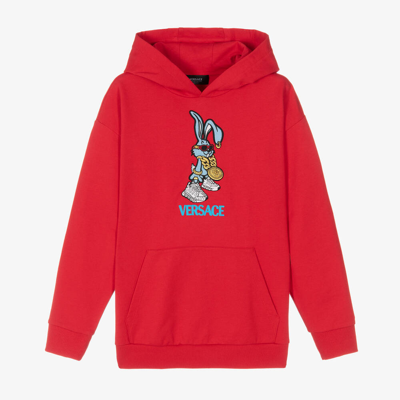 Versace Teen Red Bunny Logo Hoodie