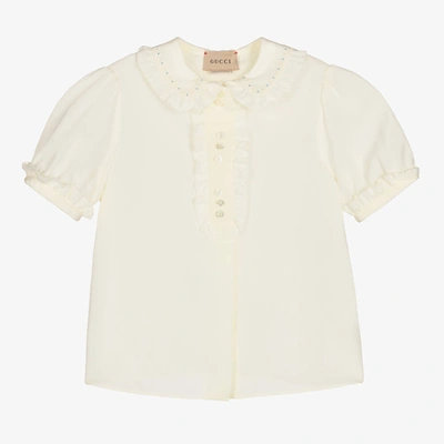 Gucci Kids' Girls Ivory Silk Ruffle Blouse