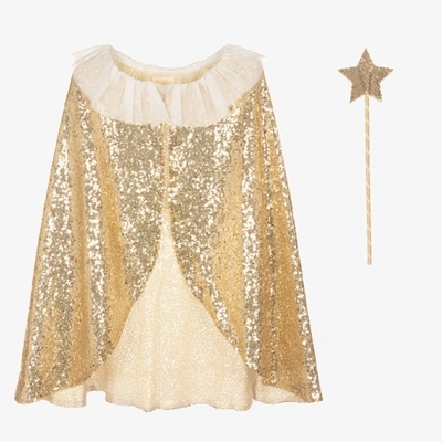 Meri Meri Kids' Girls Sparkly Gold Cape & Wand Costume