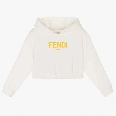 Fendi Kids' Girls White Cropped Hoodie