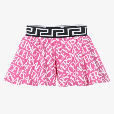 Versace Babies' Girls Pink Cotton Greca Skort