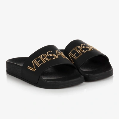 Versace Kids' Black & Gold Logo Sliders