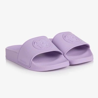 Versace Kids' Girls Lilac Purple Medusa Logo Sliders