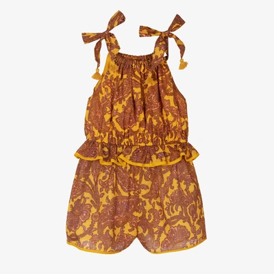 Zimmermann Babies' Girls Gold & Brown Paisley Playsuit In Yellow