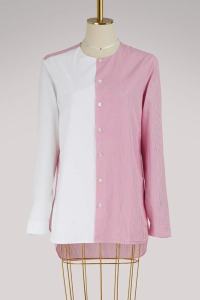 Marie Marot Joe Cotton Shirt In Thin Fuschia & White Stripes/ White Oxford