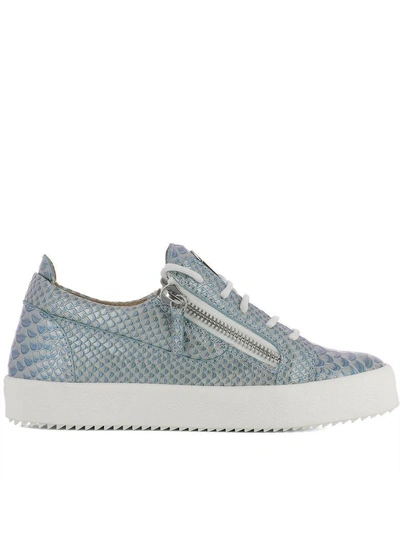 Giuseppe Zanotti Silver Leather Sneakers In Azzurro