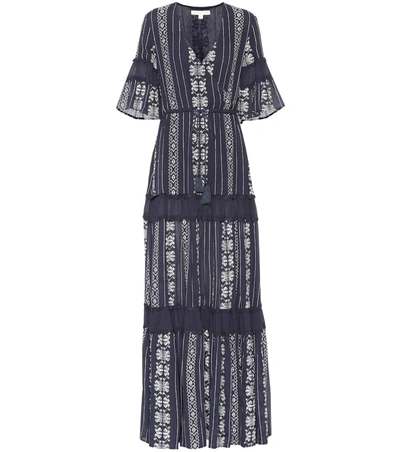 Jonathan Simkhai Embroidered Cotton-voile Tiered Maxi Dress In Blue