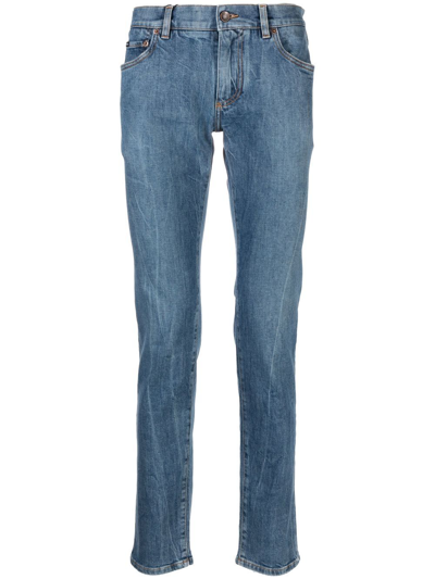 Dolce & Gabbana Slim Fit Jeans With Logo Patch In Blue